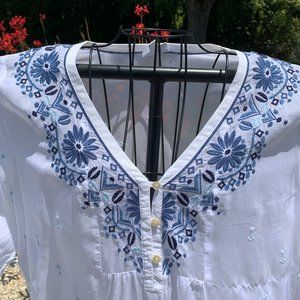 J Jill Blouse Blue Embroidery, J Was Influenced